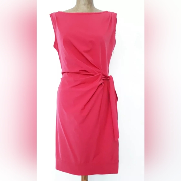 Diane von Furstenberg New Della Poplin Hot Pink Sheath Dress Wrap Tie Front- 14 - Picture 2 of 12